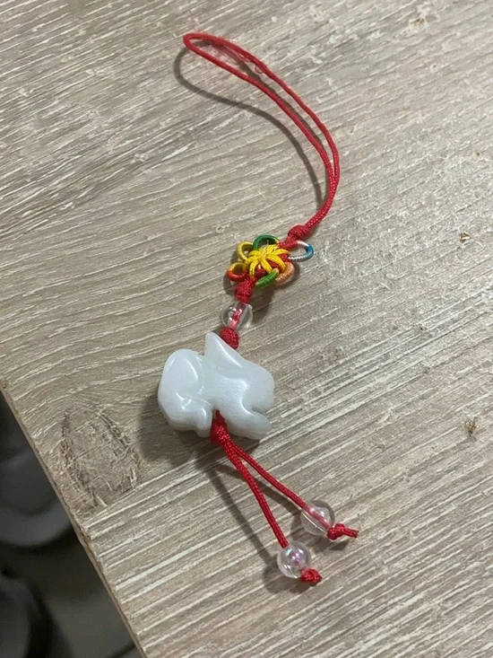 White Rabbit Jade Charm Accessory with Red Cord - Picture 2 of 5